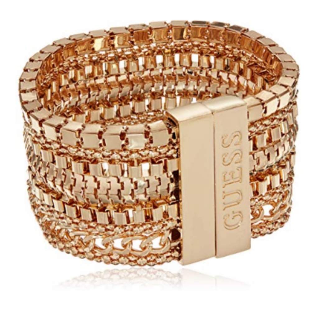 GUESS Womens Multi Chain Wide Gold Bracelet